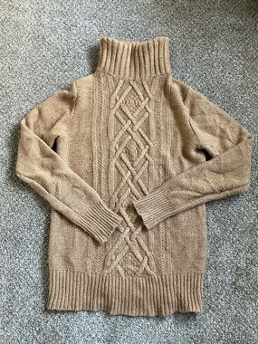 J. Crew Tan Cable knit Turtleneck Chunky Sweater Medium